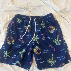 Men's Navy Tropical Print Swim Shorts